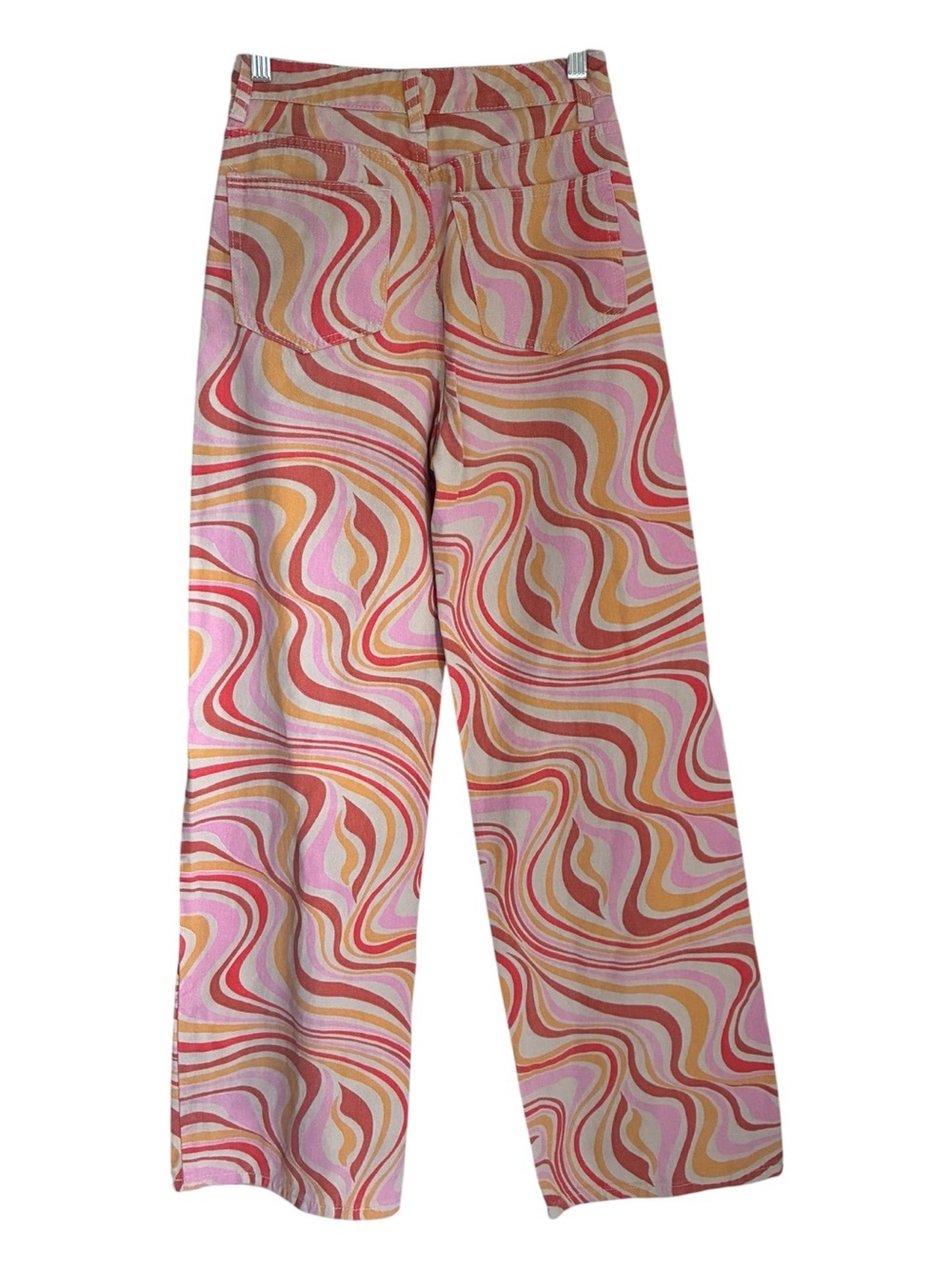 70s Style Retro Hippie Y2K High Waist Wide Leg Jean SHEIN Pink Coral Yellow Sz S - Picture 2 of 6